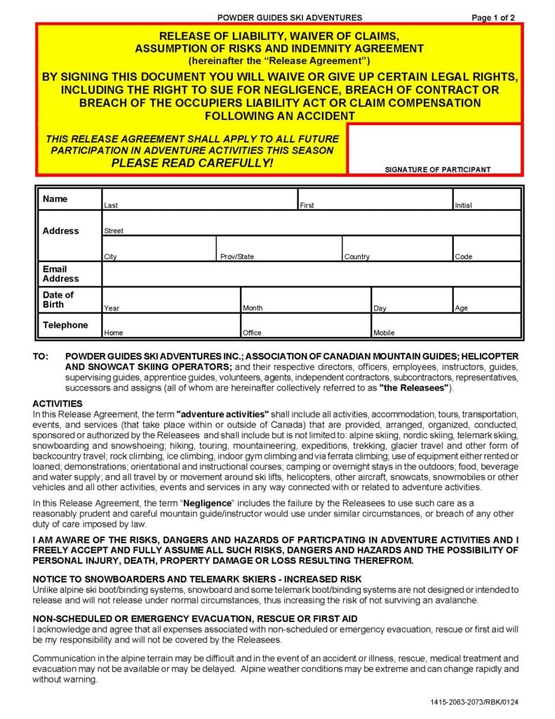 RELEASE POWDER GUIDES SKI ADVENTURES January 2024 Page 1